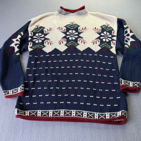 Vintage Woolrich Men's Fair Isle Snowflake Print Navy and White Sweater -Size XL - Picture 1 of 10